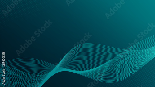 Abstract Cyan Digital Wave Pattern with Futuristic Halftone Dotted Background and Flowing Light Lines, Perfect for Technology, Business, and Modern Corporate Presentation Backdrops