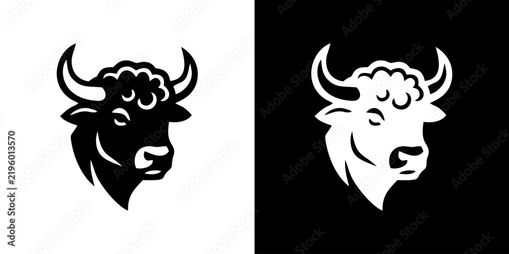 Obraz premium Stylized Bison Head Logos - Black and White Iconic Illustrations
