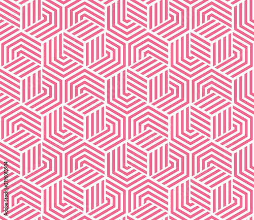 Abstract geometric pattern with stripes, lines. Seamless vector background. White and pink ornament. Simple lattice graphic design