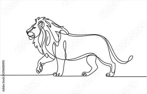 Canvas Print Continuous single line drawing of a majestic walking lion animal