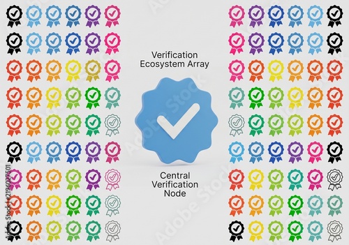 Central Verified Badge Node With Colorful Verification Ecosystem Array Rosettes