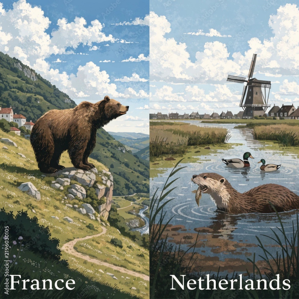 Fototapeta premium France and Netherlands Wildlife in Scenic European Landscapes