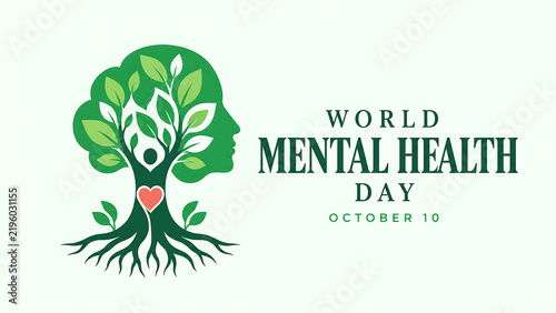 World mental health day concept with a tree shaped like a human head and a heart symbol, world mental health day 2026, mental health day 2026, mental health day