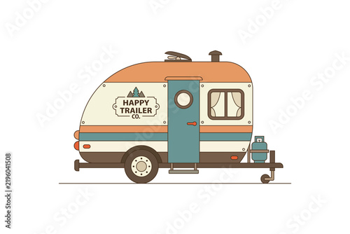 Retro style travel trailer or camper van illustration with vintage design