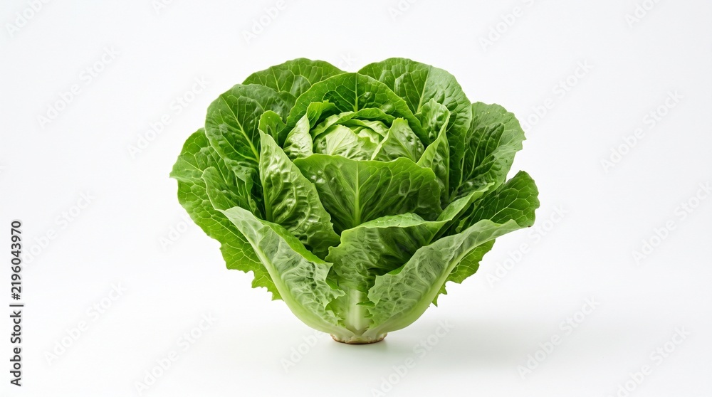 Fototapeta premium Vibrant romaine lettuce displayed on a clean white surface for cooking