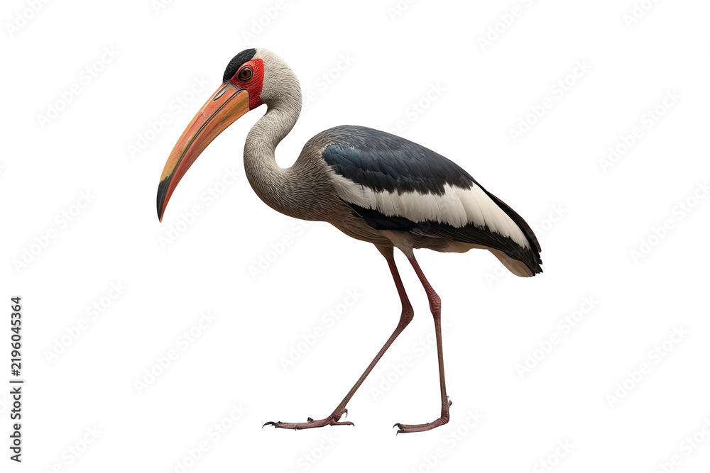 Obraz premium Standing White Gray Stork With Orange Beak