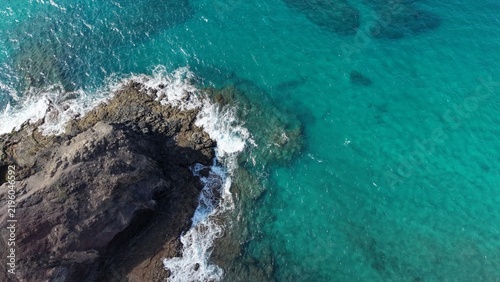 Aerial View of Lanzarote Coastline and Turquoise Atlantic Ocean
