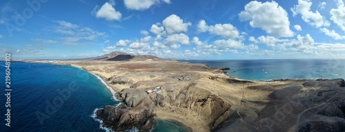 Panoramic Drone View of Lanzarote Coast and Beautiful Beaches