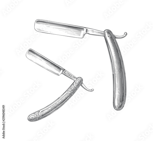 Foto Classic barber shaving razor hand drawn line art