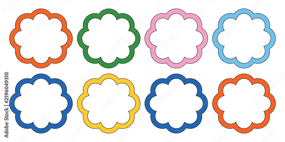 Fototapeta premium Wavy Bubble Frame Featuring Cute Fluffy Cloud Rectangle Shapes with Simple Round Borders for Summer Banners, Labels, Abstract Art, Posters and Decorative Graphic Design