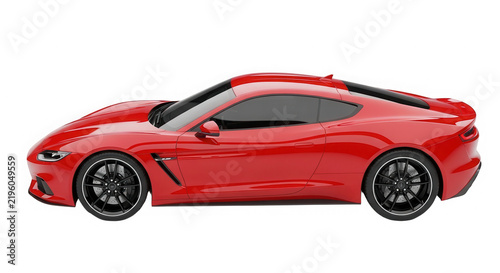 Red sports car driving on the road isolated on transparent background