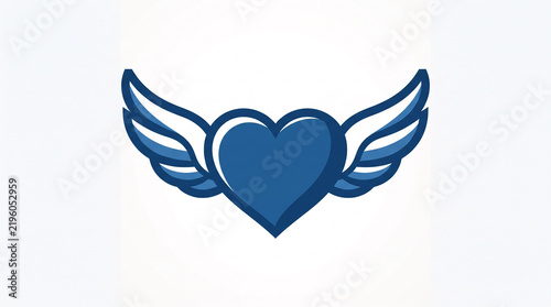 Blue heart with wings symbol representing love and freedom
