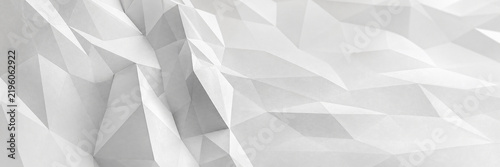 Minimalist white low poly background, abstract geometric paper texture with sharp triangular facets. Clean architectural 3D render for corporate website headers and modern tech branding.