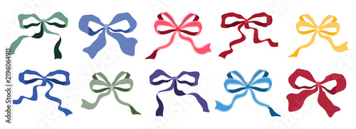 Bow tie vector with christmas ribbon red for cute icon pink. Gift trendy element with isolated knot wrap for minimalist xmas card. Fabric invitation valentine with y2k event flat.