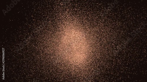 Forming orange-gold particle cloud, thin stream feeding core on black backdrop, forming halo