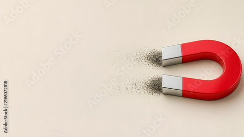 Red Horseshoe Magnet Attracting Metal Powder Dust