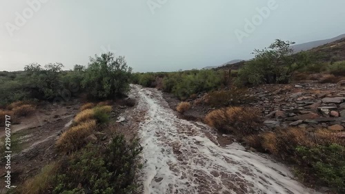 Fast Running Desert Wash After Major Monsoon Rain Storm In Phoenix AZ Area 