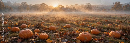 Misty Pumpkin Field for Autumn Harvest Seasonal Photography