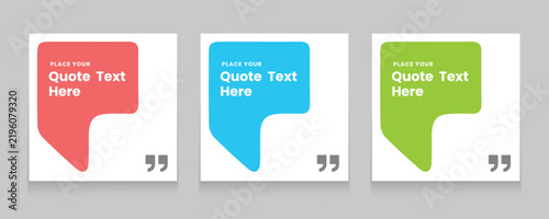 Quote frames blank templates set. Set of speech bubble quotes template. Textbox isolated on a color background. Testimonials text in brackets, citation empty quote bubbles.	