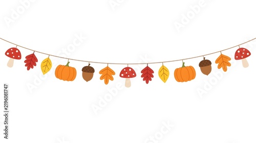 A vibrant and festive thanksgiving garland featuring colorful autumn leaves pumpkins and acorns creating a warm and inviting atmosphere for the holiday season and celebrations