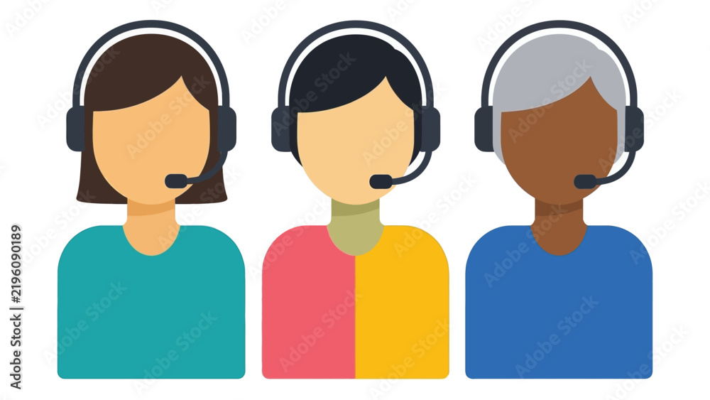 Fototapeta premium Three Customer Service Representatives Wearing Headsets