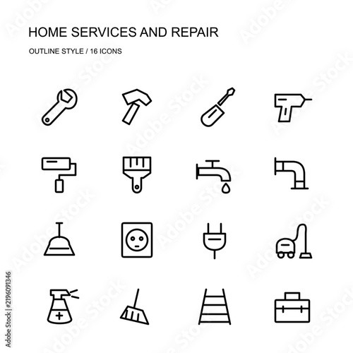 Home Services and Repair Outline Icon Set