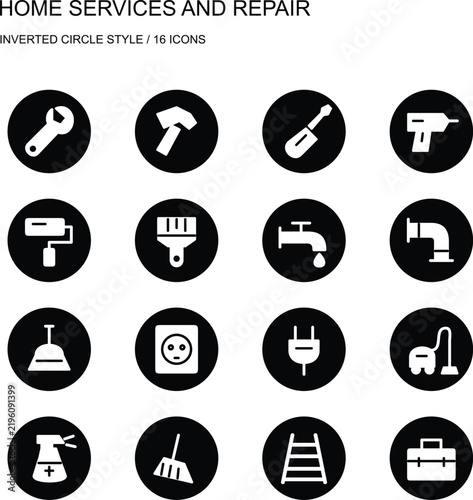 Home Services and Repair Inverted Circle Icon Set