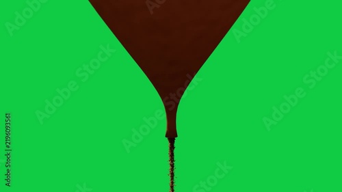Terracotta funnel starting stream from tip, pouring sand, visualizing flow on transparent black