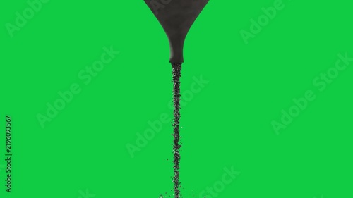 Bead forming at outlet initiating flow, funnel releasing metal beads building pile, transparent
