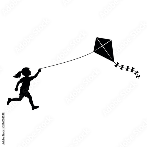 Girl Running with Kite silhouette