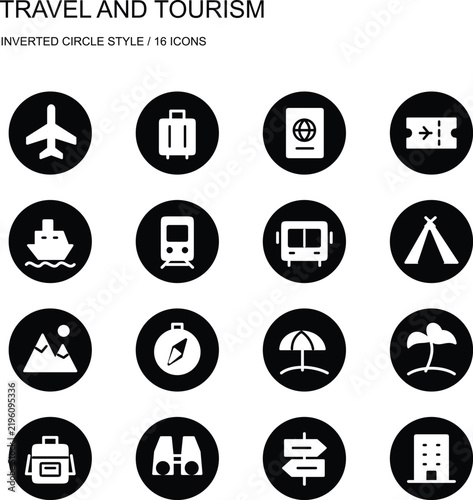 Travel and Tourism Inverted Circle Icon Set