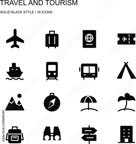 Travel and Tourism Solid Black Icon Set