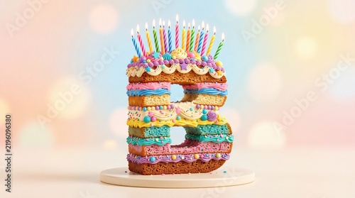 Happy birthday funny letter b shaped cake with lit candles