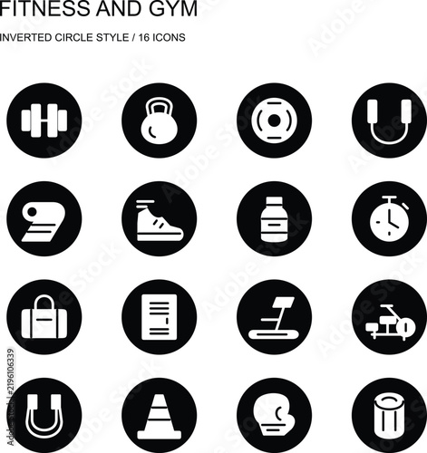 Fitness and Gym Inverted Circle Icon Set