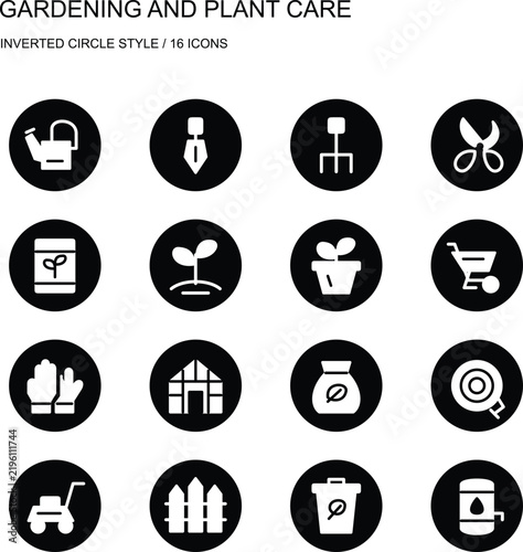 Gardening and Plant Care Inverted Circle Icon Set