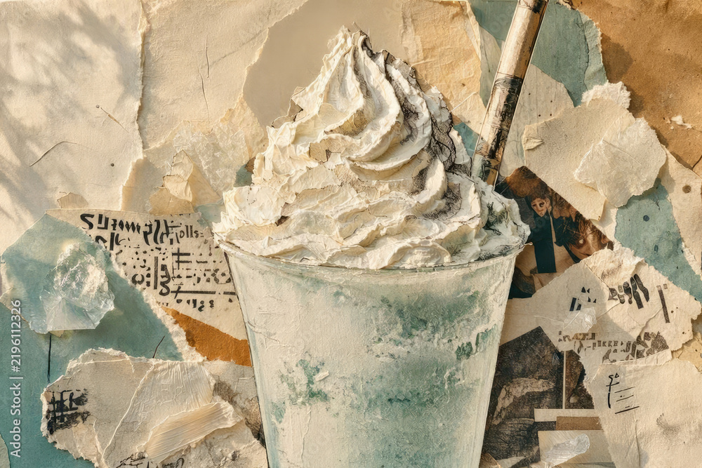 Obraz premium Tactile Mixed Media Collage of an Iced Coffee Frappe