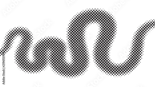 Curved serpentine shape composed of halftone dots against a white background curve bend coil spiral