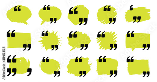 Text box frame set, quotation mark speech bubble elements, hand drawn marker brush stroke message frames, chat banner, dialog template, square quote layout