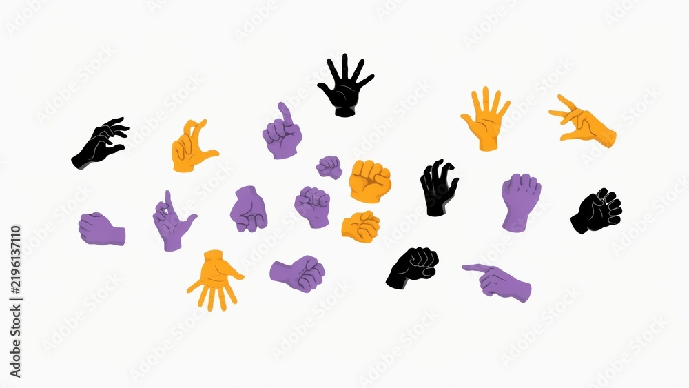 Fototapeta premium A set of spooky halloween hands in purple orange and black colors vector illustration