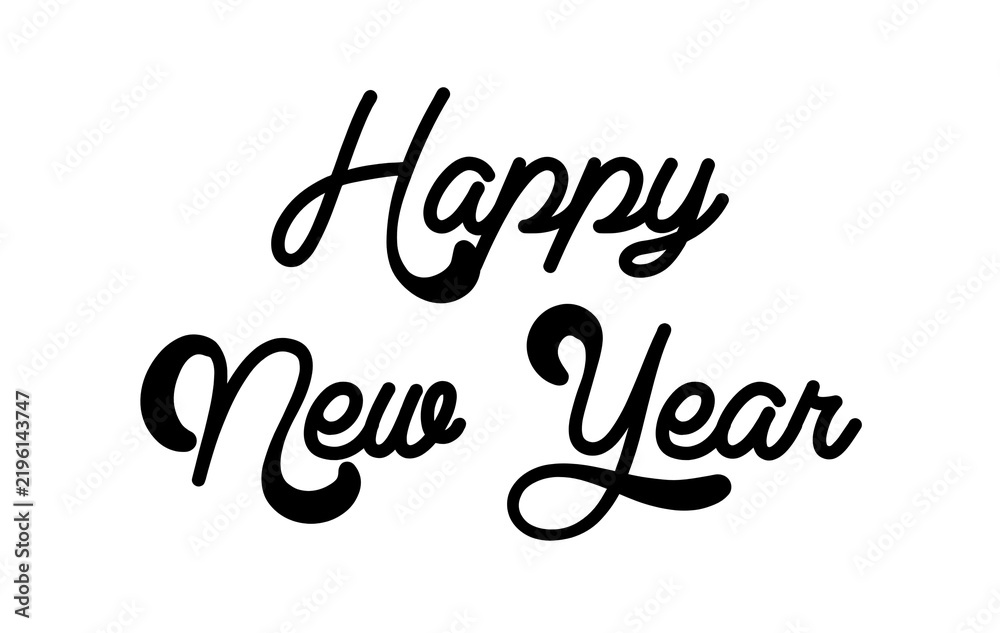 Fototapeta premium Happy New Year typography on white background with elegant festive lettering, holiday greeting design, clean minimal composition, and seasonal celebration message PNG