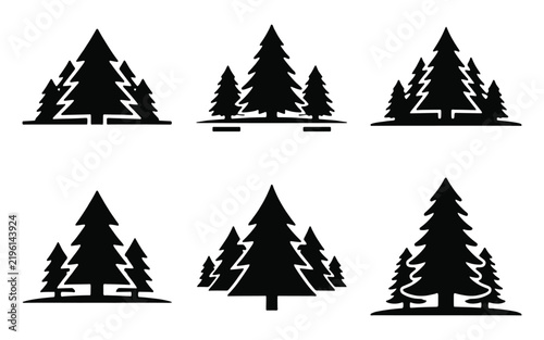 Set of evergreen pine tree silhouette icons for nature and forest design with black shape design elements nature icon graphic design landscape desi