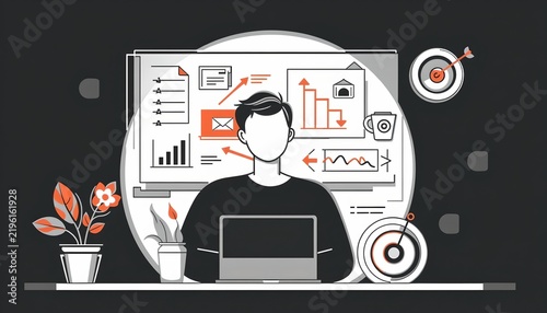 Business Strategy Planning with Sticky Notes and Charts