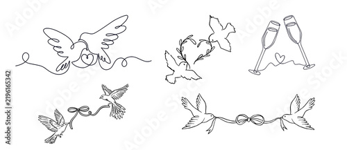 Black lineart of two doves