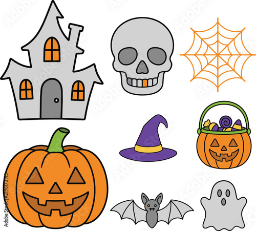 Colorful Halloween Icons Collection Minimal Vector Set