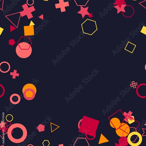 pattern geometric square Abstract geometric shapes background with colorful scattered elements on dark blue backdrop
