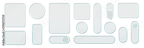 Glass liquid ui button set with transparent 3d effect - rectangle frame box elements in various sizes and proportions, glossy morphism style borders for modern interface design on light background.