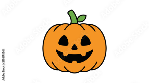 Cute Halloween Jack O Lantern Pumpkin Vector Illustration with Smiling Carved Face Isolated on White Background