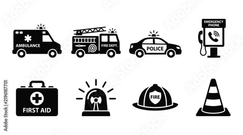 Emergency vehicles and equipment depicted as a black silhouette