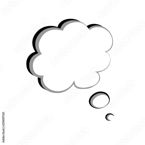 Simple black-outlined thought bubble icon, isolated on a white background. Suitable for education, communication, ideas, thinking, brainstorming, comics, presentations, and more.
