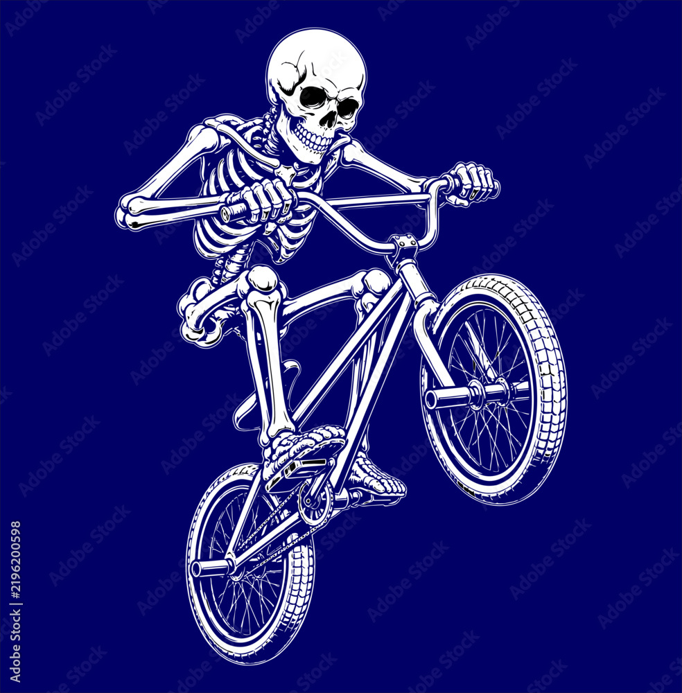Fototapeta premium a logo mascot BMX of Skull ride bike vector illustrator 